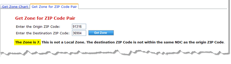 Postal Zone Chart